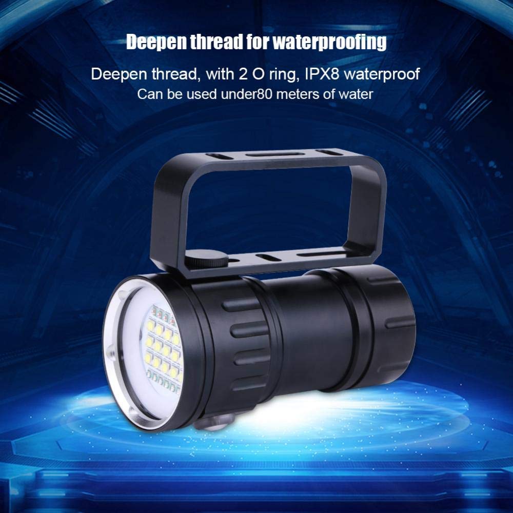 Torcia subacquea, Torcia subacquea per immersioni, IPX8 18000lm 500M Torcia impermeabile Lampada da campeggio subacquea all'aperto con Staffa maniglia per Immersioni Subacquee Acque Profonde Caverne