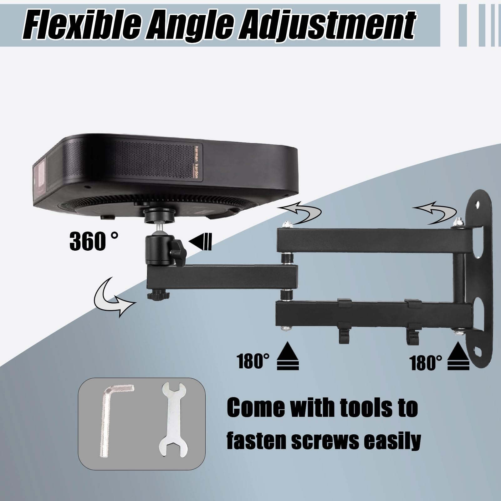 Soporte de pared para proyector mejorado de 14 pulgadas con brazos plegables y clips para cable, montaje de proyector de acero laminado en frío de calidad de pared, compatible con 4