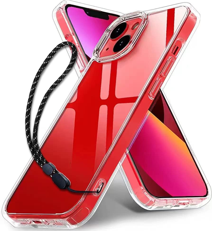Ferilinso Designed for iPhone 13 Lanyard Case, Shockproof Protective Phone Cases Slim Cover, Military Grade Protection, 10X Yellowing, Hard PC Back with Flexible Frame, 5G 6.1 inch, Clear
