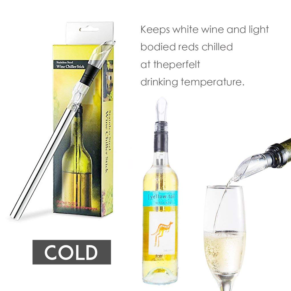 3 in 1 Wine Chiller Wine Bottle Cooler Stick Stainless Steel Freezer with Aerator & Pourer Decanter for Whiskey Cocktails Beers