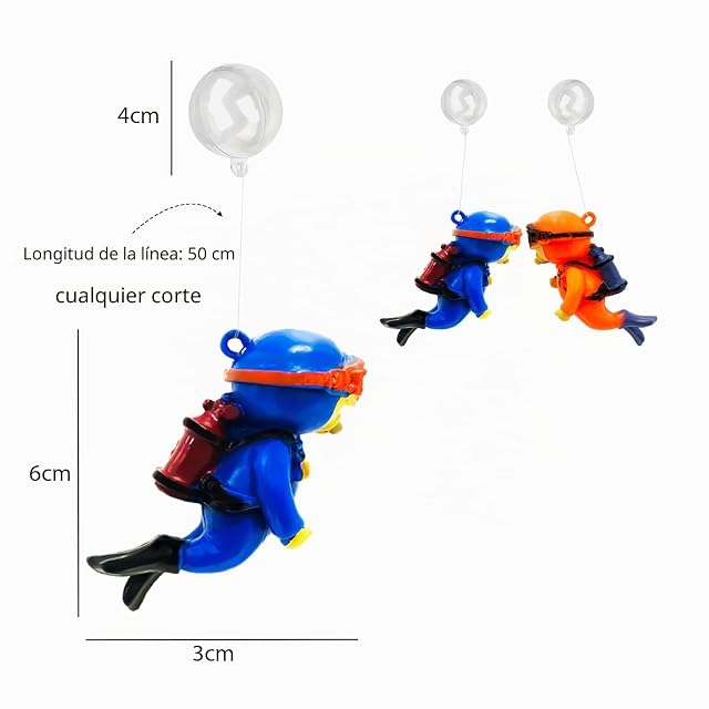 Foto 2 de 6 de MEMOFYND 2 adornos de buceo para acuario, decoración de buzo (azul, naranja)