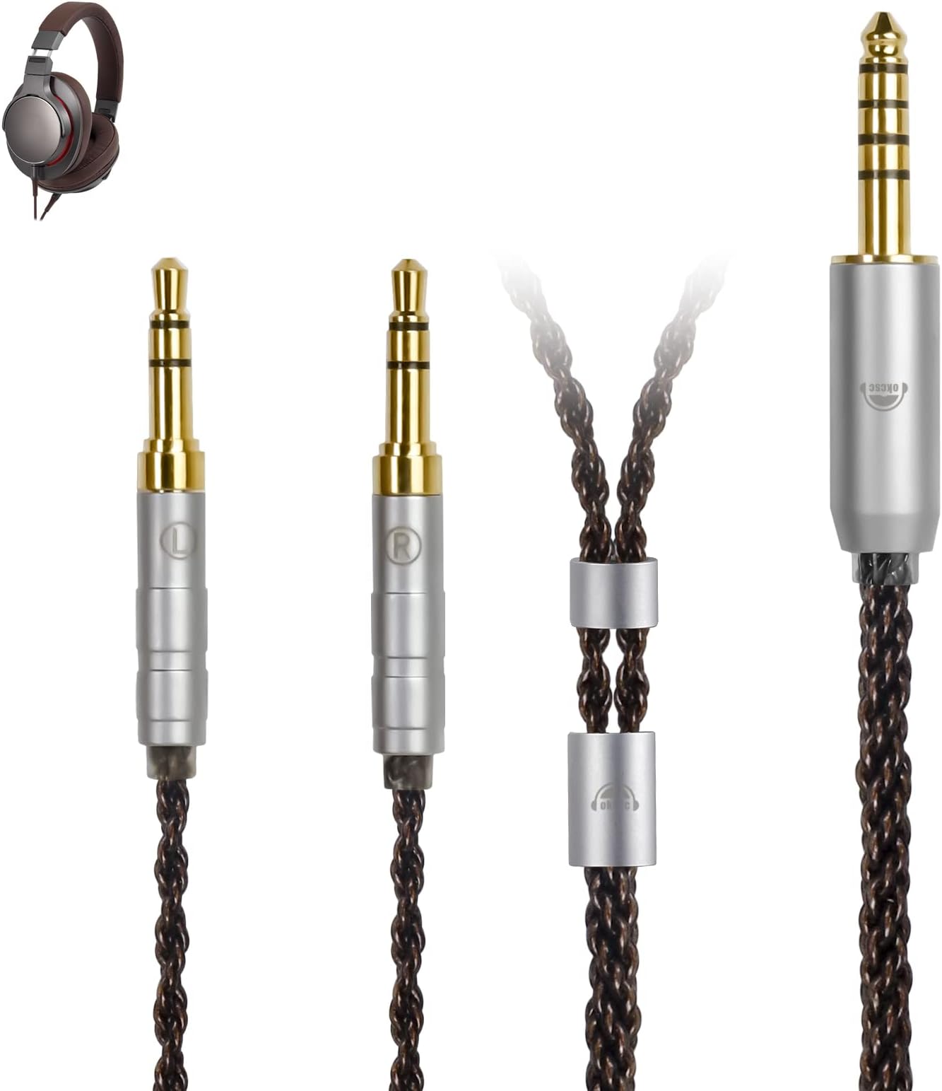 okcsc Replacement Upgrade Cable for Hifiman HE400SE/Edition XS/SUNDARA/HE560/HE-350/HE1000 Headsets,8 Core OFC Audio Cable Dual 3.5mm Headphone Output Cable for Stock 4 Feet Length 4.4mm Plug