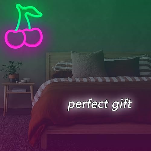 Miniatura 6 de Letrero de neón de cerezas, color rosa y verde, luces de neón de cereza para decoración de pared, letreros LED de frutas lindas para habitación de