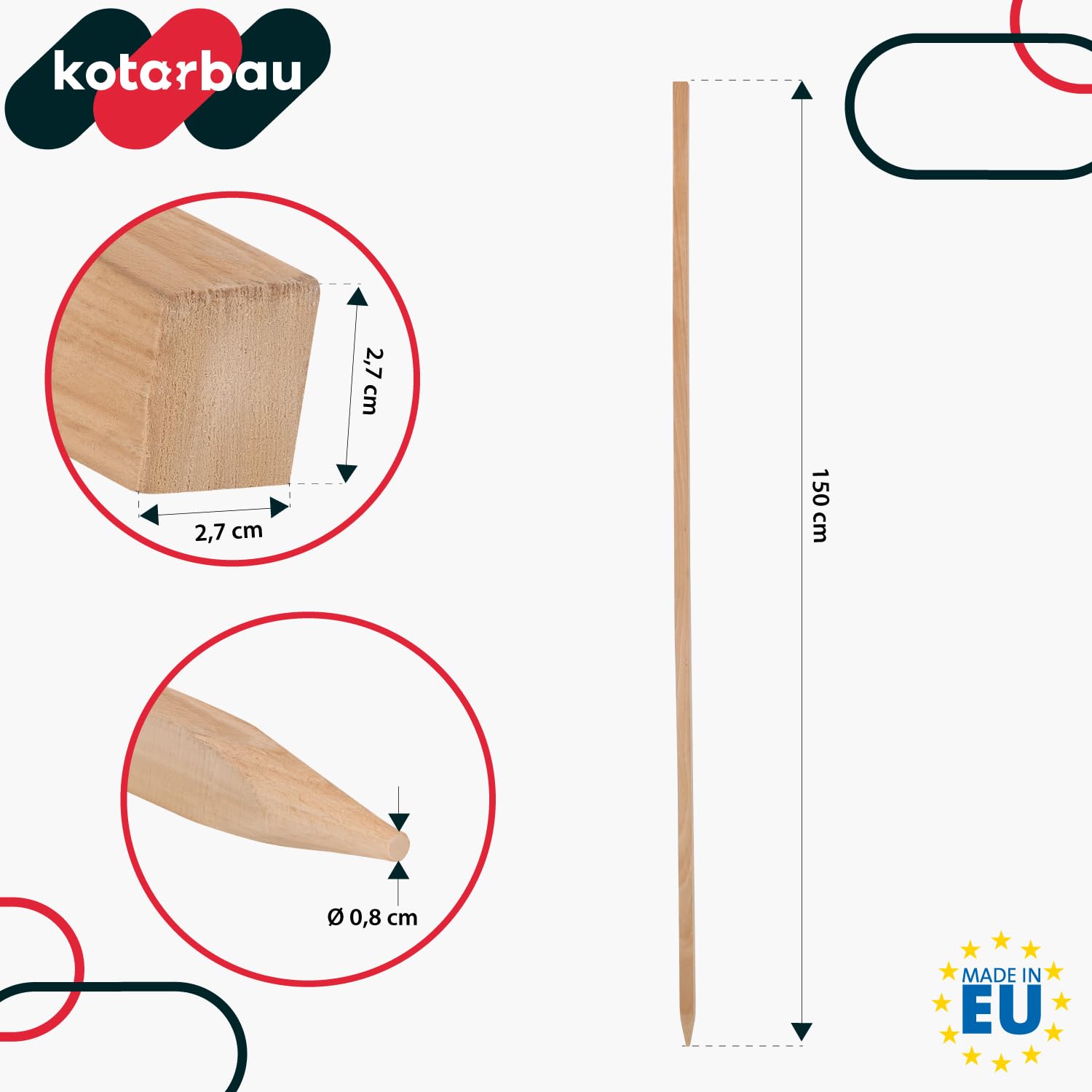 KOTARBAU® 25er Set Pflanzstäbe - 150 cm - Tomaten & Gurken Rankhilfe - Tomatenstäbe - Holzpfähle - Holzstäbe - Pflanzenstütze - Holzpfosten - Angespitzt - Rankstab aus Buchenholz - Natürlich