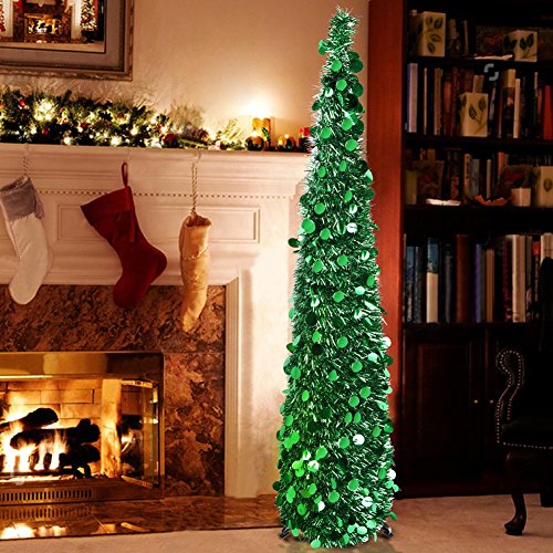 Aytai 5ft Collapsible Christmas Tree, Green Tinsel Coastal Christmas Tree for Holiday Decorations