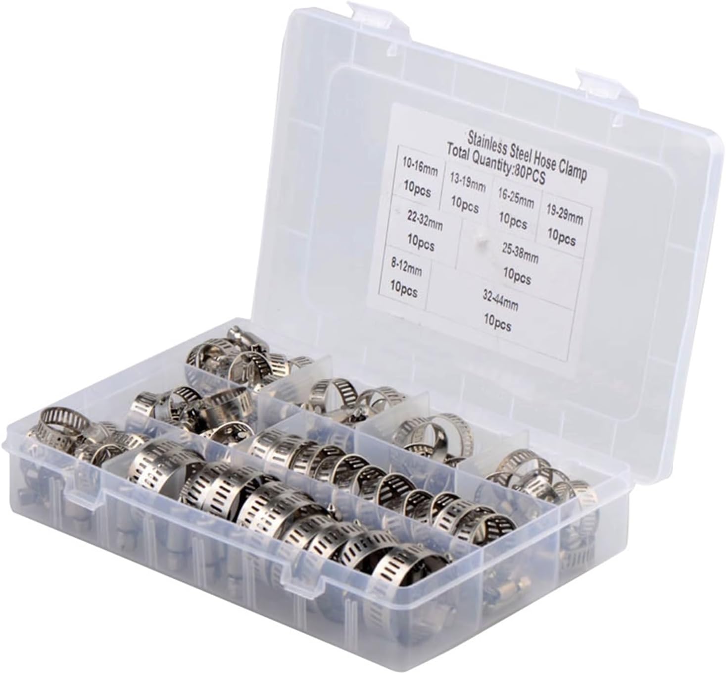 SBTRKT 80PCS Hose Clamp Adjustable 8-44mm Worm Gear Hose Clamp for Water Pipe Plumbing Automotive Mechanical Clip Hoop Assortment Kit