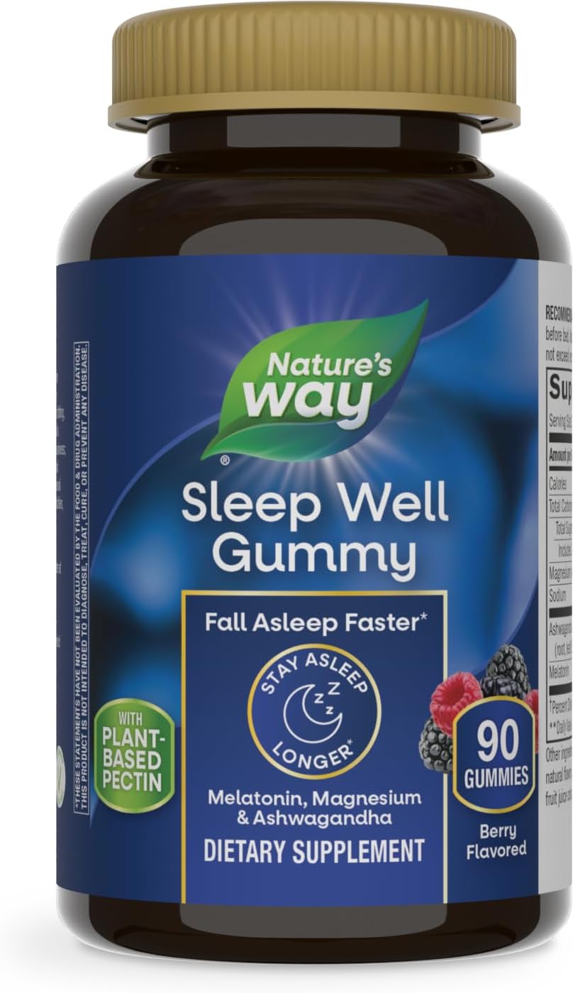 Nature’s Way Sleep Well Gummies, Sleep Support for Adults*, with Melatonin, Ashwagandha and Magnesium, Berry Flavored, 90 Gummies (Packaging May Vary)