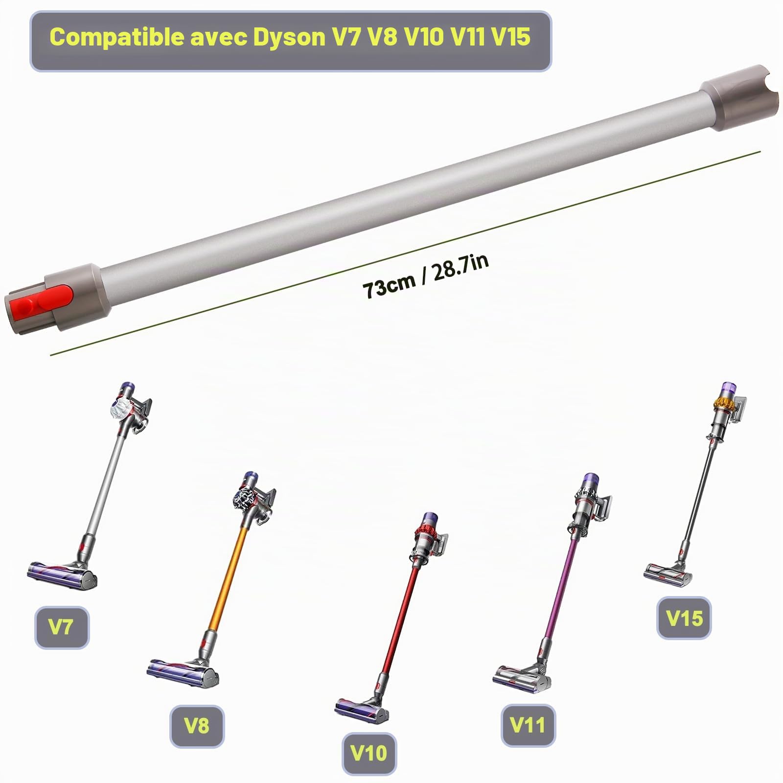 Tube Extension Pour Dyson V11 V10 V15 V8 V7 Aspirateur, Tube d'extension Pièces Détachées Longueur 73 CM (Argent)