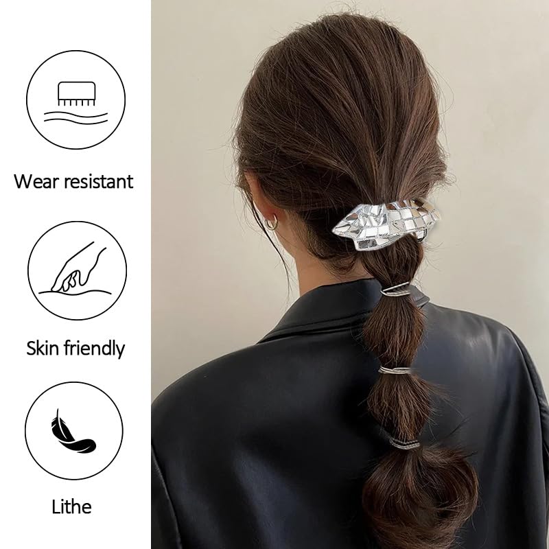 Disco Ball Sequin Hair Scrunchies for Women 2PCS Glitter Scrunchie for Cheerleader Silver Hair Accessories for Women Disco Party Metallic Hair Scrunchie for 80s 90s Birthday Party Hair Accessory - Image 3