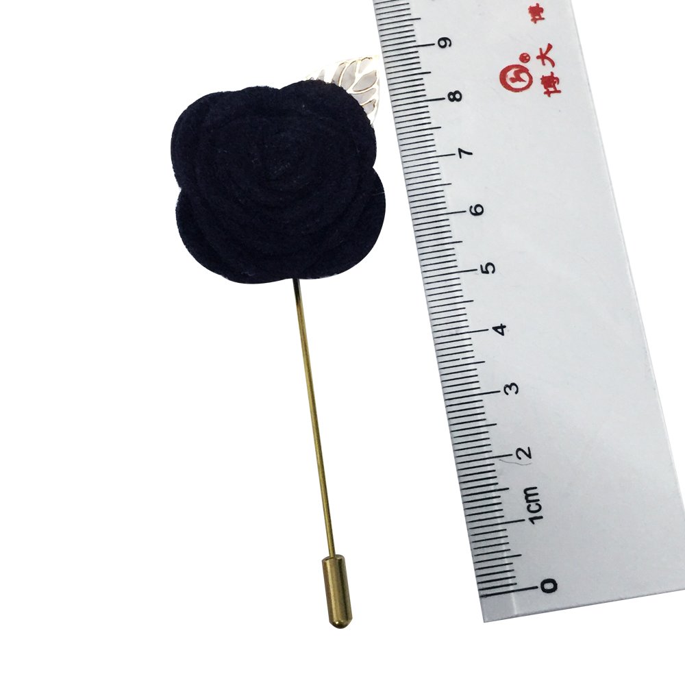 AINOW Men's Wedding Party Boutonniere Silk Lapel Brooch Handmade Flower Lapel Pins One Size Navy Flower+golden Metallic Leaf