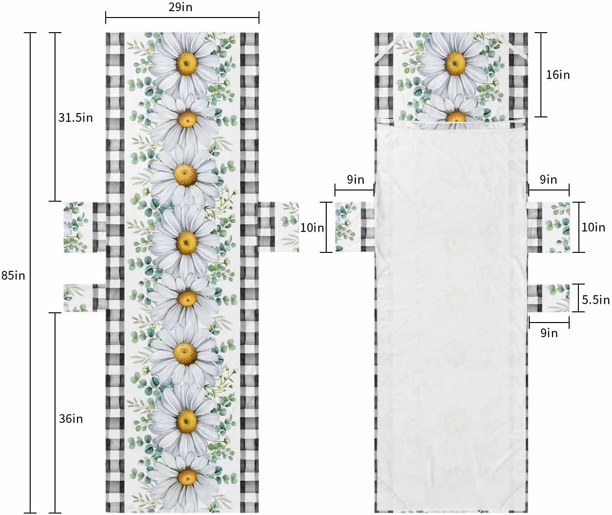 Daisy Eucalyptus Beach Pool Patio Lounge Chaise Chair Cover Towel With Pockets,Absorbent & Quick Dry Microfiber Towel Cover Bag Summer Accessories for Sunbathing Farmhouse Buffalo Plaid Check Black