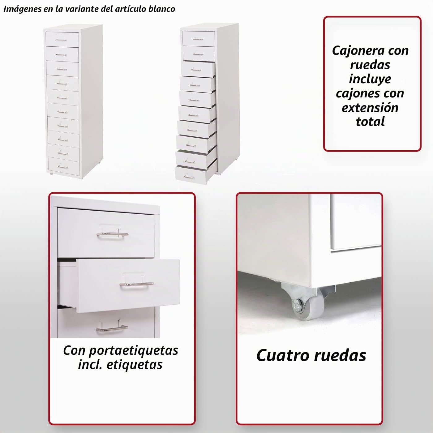 Boston T851 Junta de Ruedas 110 x 28 x 41 cm, 10 cajones, Blanco
