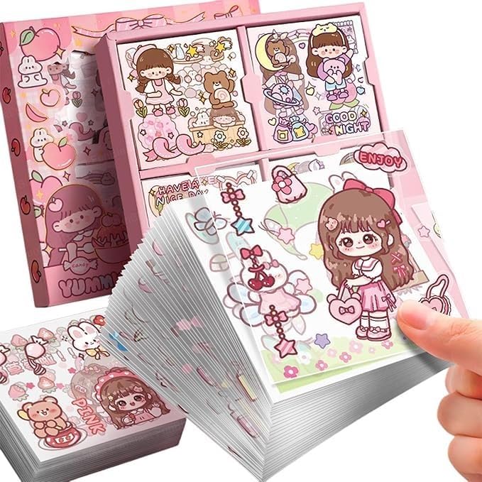 KmCho Pink Box Stickers-100 Sheets Kawaii Aesthetic Stickers for Scrapbooking, Journaling, DIY Crafts & Gifts-Cute Girls Travel-Themed Paper Stickers for Kids,Teens & Stationery Lovers DN-1 4