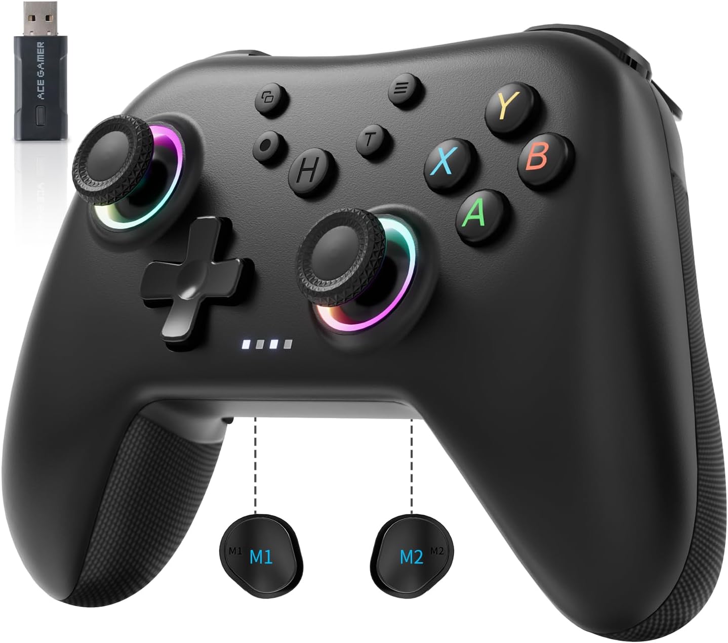 AceGamer Aurora 2.4G Wireless Controller for PC Windows/Switch 2/Switch/Steam/iOS/Android, PC Gamepad with Hall Effect Joystick, Programmable Back Button,Linear Resonant Actuator,Turbo, Black