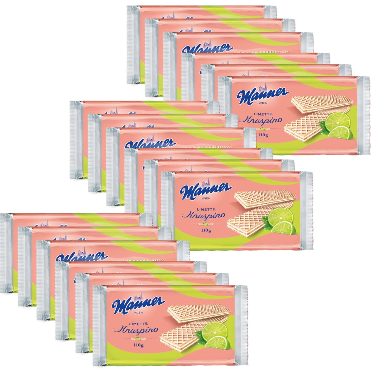 Manner Knuspino Lot de 18 gaufres croustillantes avec crème citron vert 110 g