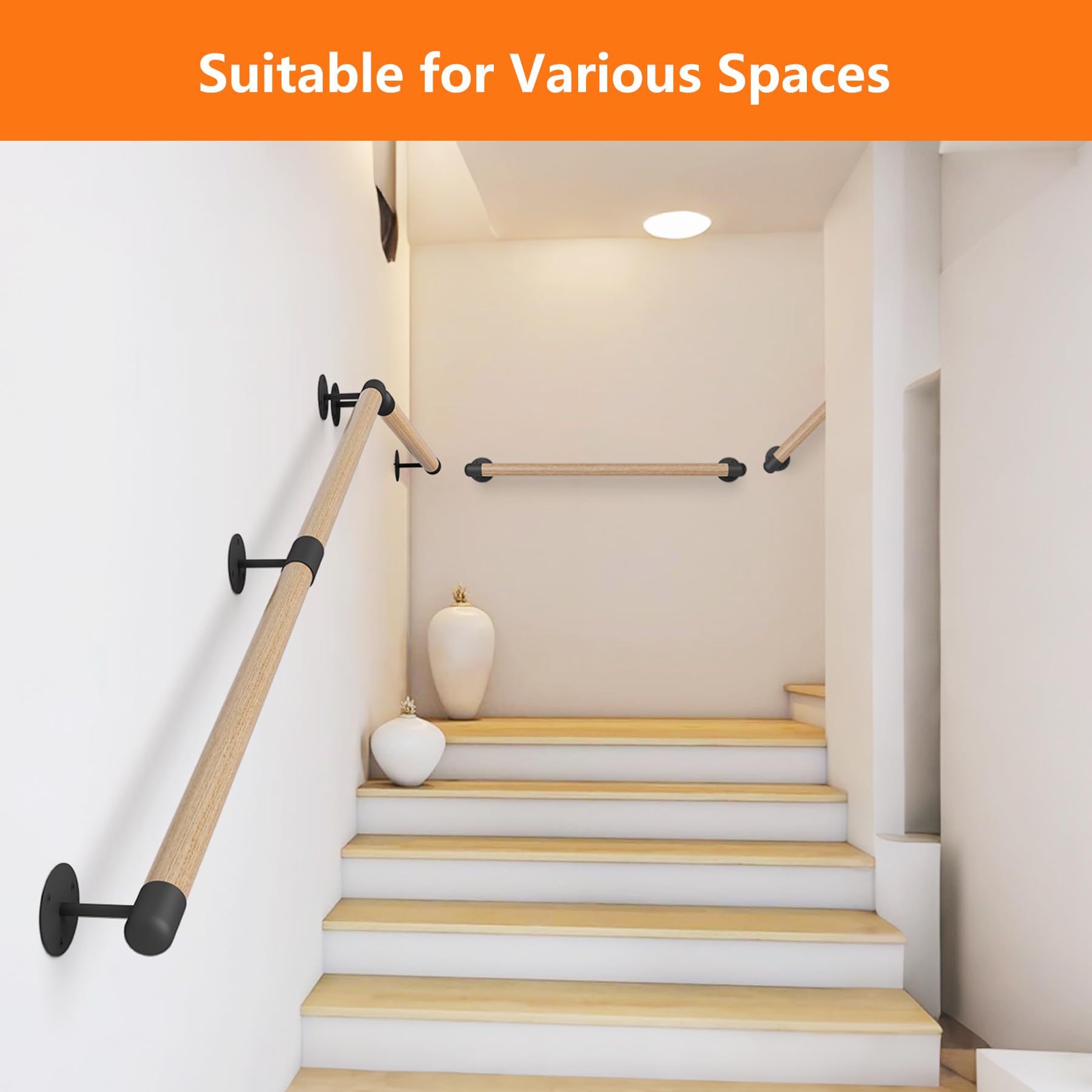 150CM/5FT Round Wooden Handrail for Indoor Staircase Handrail,Wall Mount Support Stair Railings - Image 4