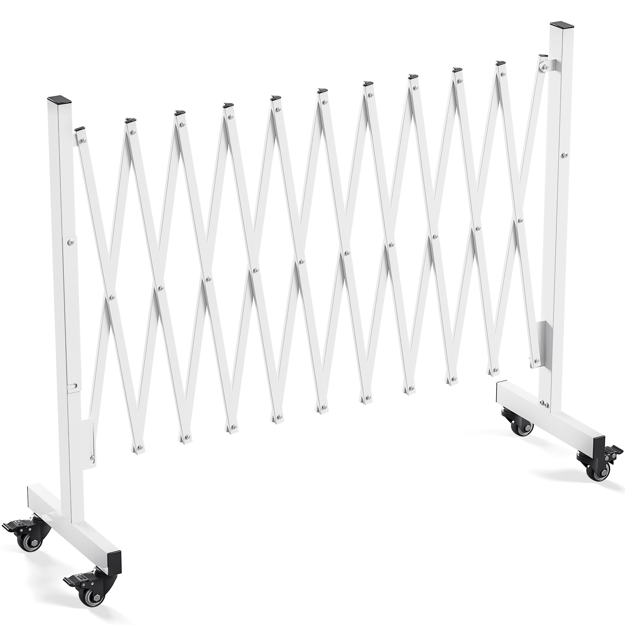 YITAHOME Metal Expandable Mobile Barricade Gate Outdoor, 11FT Folding Security Gate, Retractable Driveway Gate, Folding Safety Barricade with Casters White