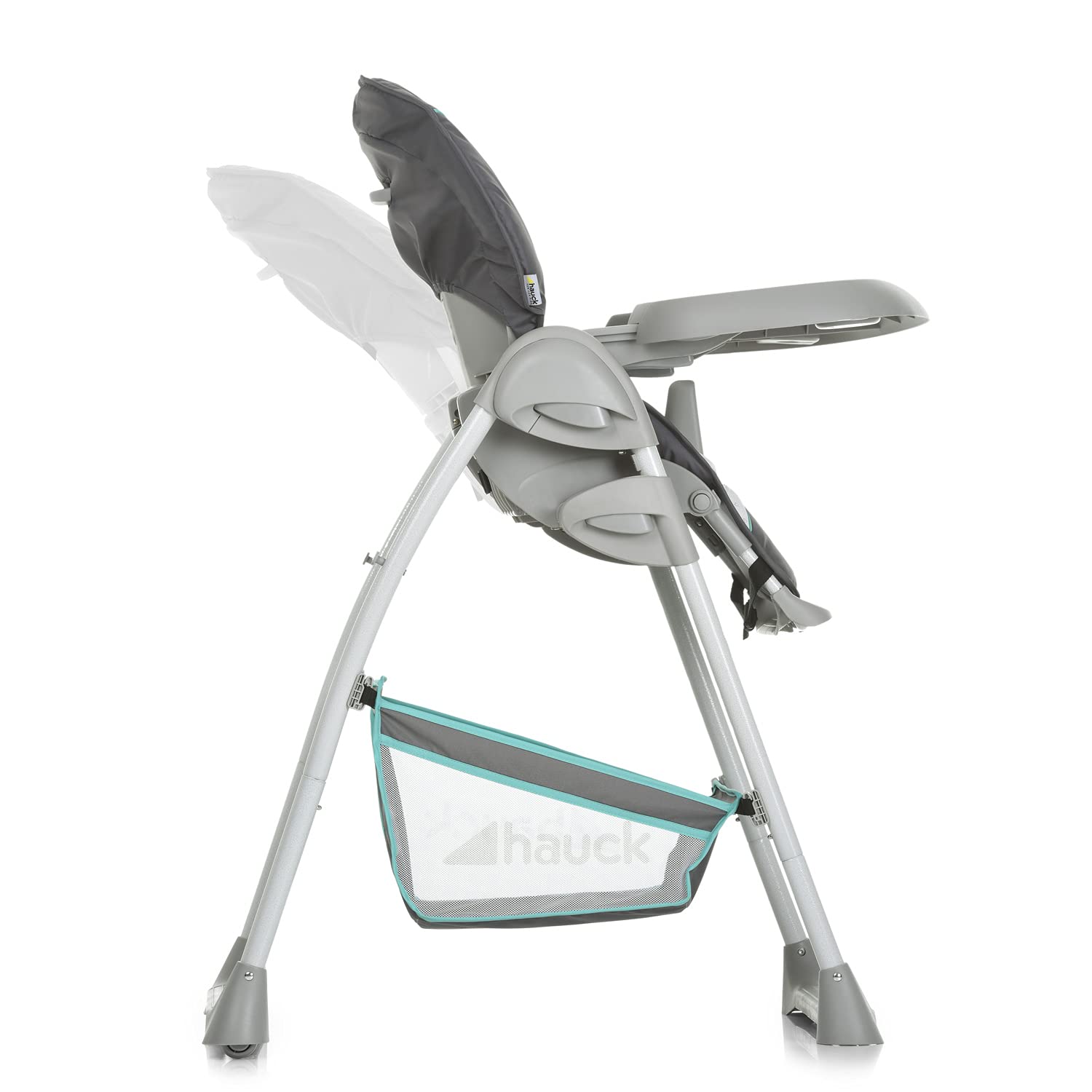 hauck Hochstuhl mit Babyliege Sit N Relax 2in1 ab Geburt bis 15 kg, Höhenverstellbarem Gestell mit Rollen, XL Korb, Essbrett, Klappbar, Verstellbar, Spielebogen (Hearts)