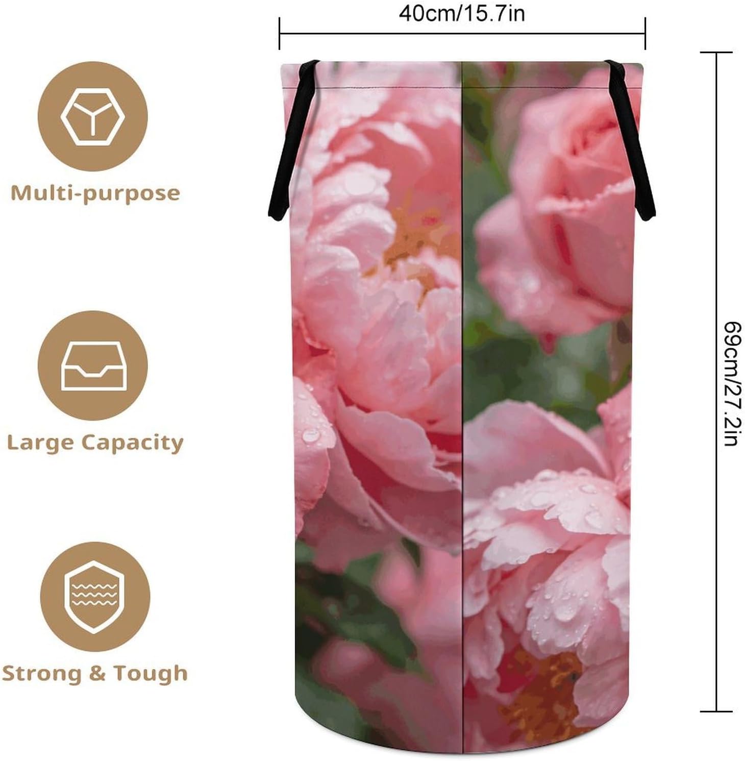 Flowers Pink Laundry Hamper 86L Waterproof Collapsible Clothes Basket with Double Handles Freestanding Foldable Laundry Basket Large Clothes Hamper for Bathroom
