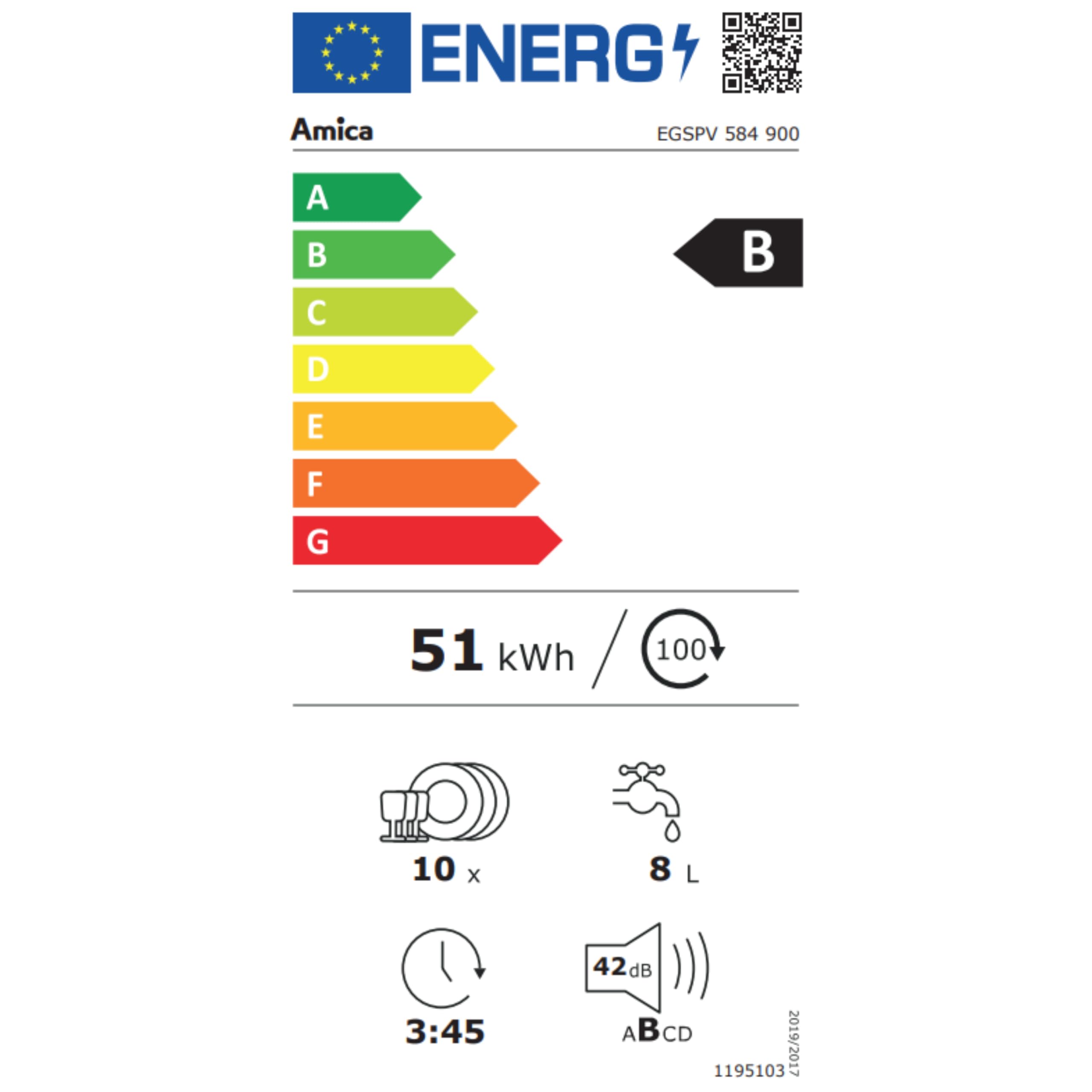 Amica EGSPV 584 900 Einbau-geschirrspüler / 10 MG / 3 Körbe /5Progr/ Auto/OpenDry/BlueDot/AQS /42dB/ Energieeffizienzklasse B