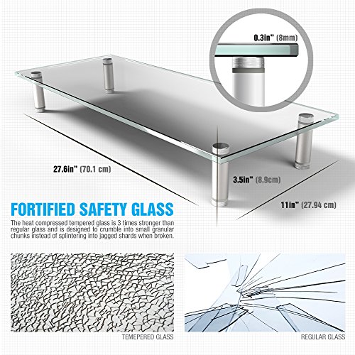 Eutuxia Type-M Tempered Glass Monitor Stand, Tv, Laptop, Computer, All-In-One Desktop, Printer Stand/Riser.for Home, Office, Cubicle. Stay Organized & Save Space. 27.8 X 11 X 3.5" #TOP3
