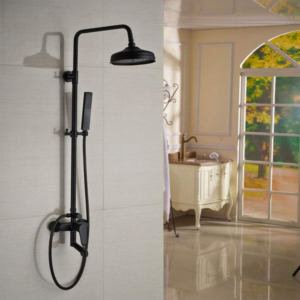 Mitigeur de douche noir et colonne effet de pluie pour douche relaxante
