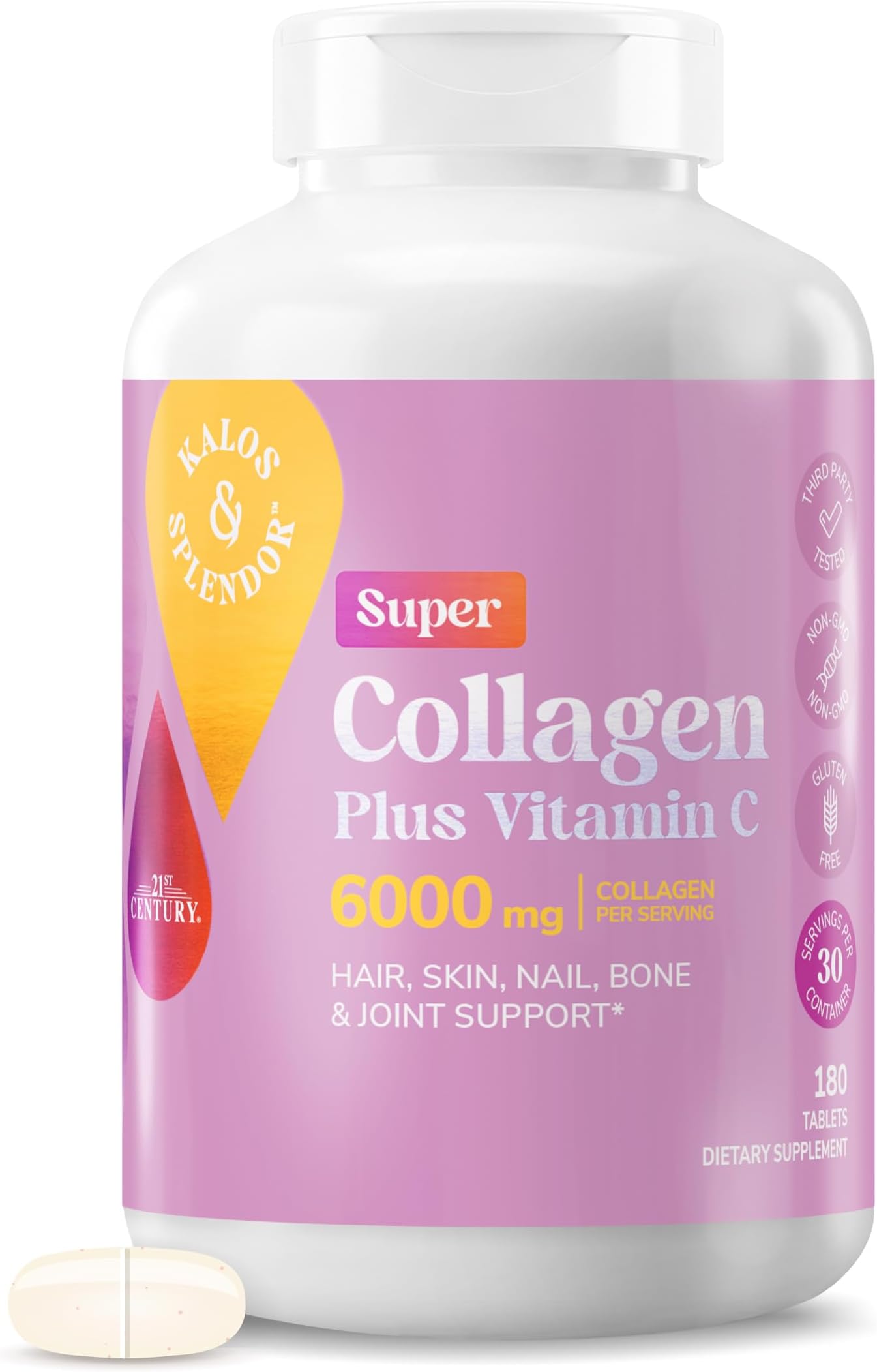 Kalos and Splendor 21st Century Super Collagen Plus Vitamin C Tablets, 180 Count