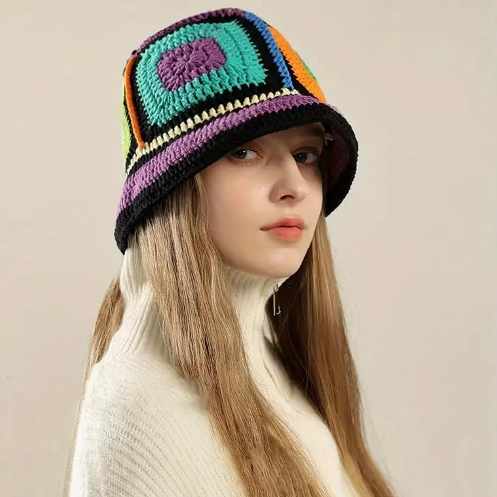 Colorful Y2K Crochet Bucket Hats Handmade Fisherman Hats Knitted