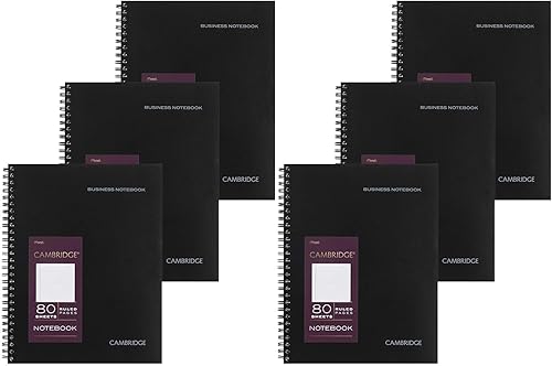 Cambridge Cuaderno limitado, paquete de 6 cuadernos negros, con rayas legales, cuaderno profesional de negocios, 80 hojas, diario de oficina en