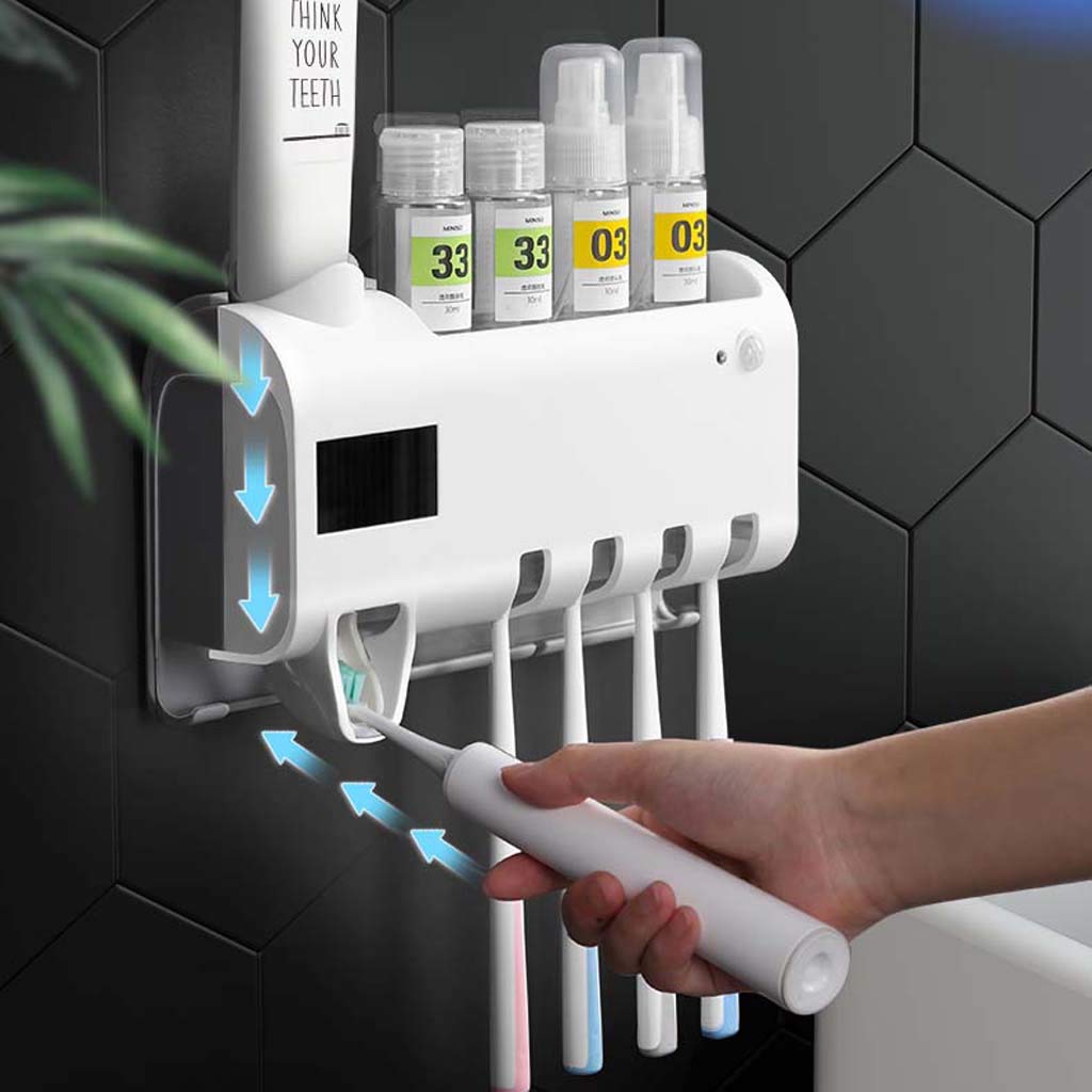 TJH Portacepillos de Dientes esterilizados multifuncionales,Estante de esterilizador de Cepillo de Dientes UV Portacepillos de esterilizador de Pared-No Hay Necesidad de Golpear-Cuidar la Salud bucal