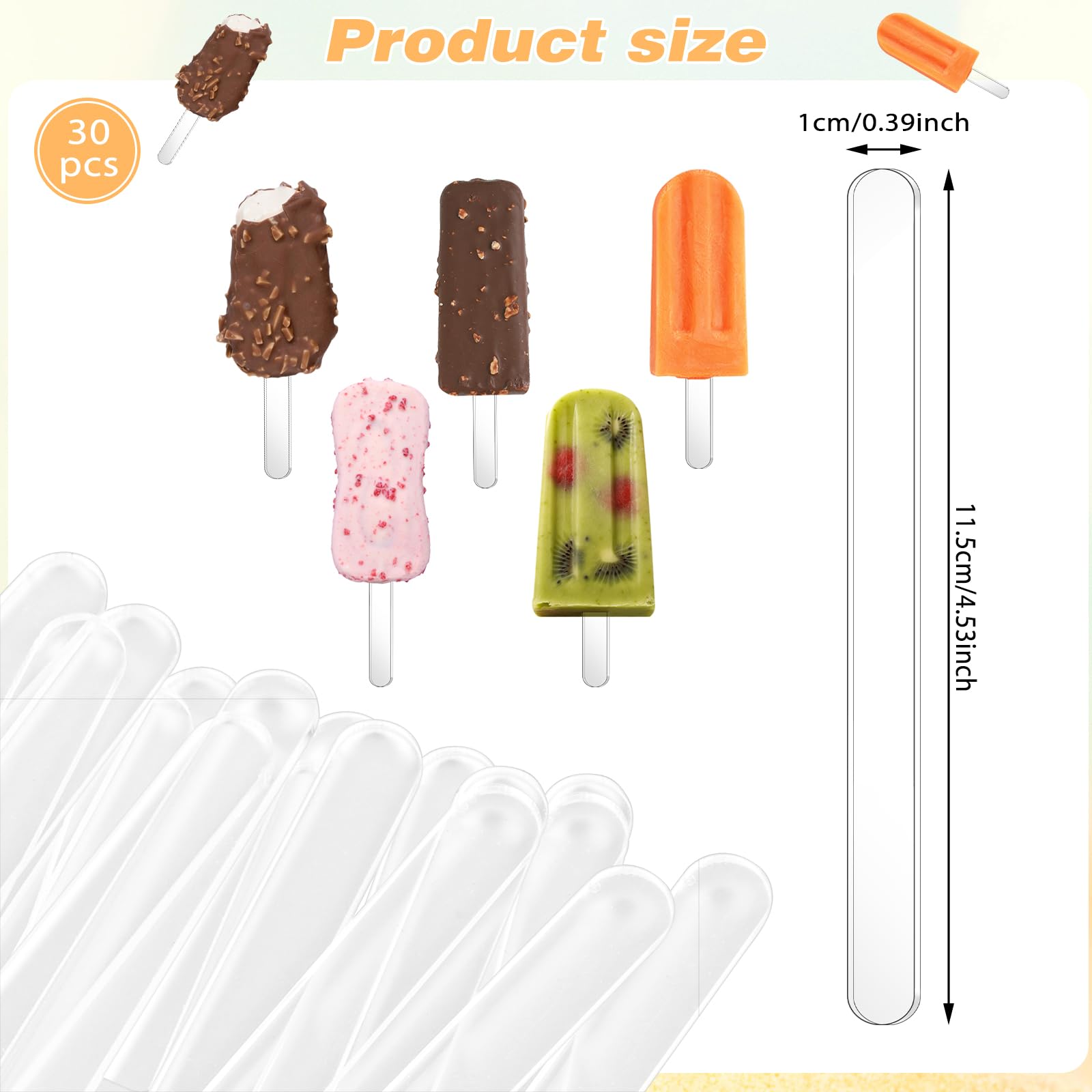30 Pcs Clear Popsicle Sticks Acrylic Cakesicle Sticks Reusable 4.5 Inch Mini Ice Cream Sticks for Homemade Food DIY Ice Pop Home Cake Pop Candy Desert Making Crafts(Transparent)