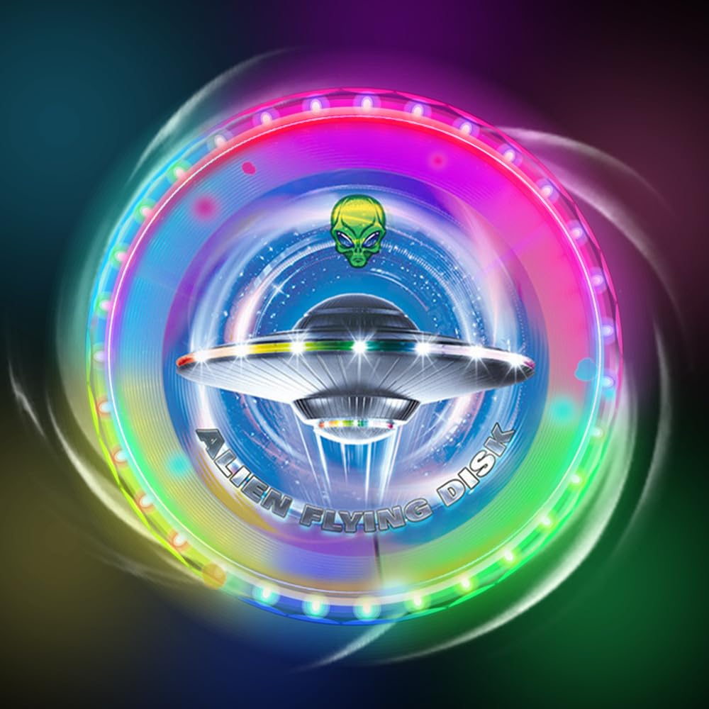 Frisbee LED Ultimate Frisbee lumineux à LED 25 cm - Anneau volant lumineux avec 12 modes de couleur - 38 LED RVB - Pour l'extérieur, la pelouse, les jeux de camping