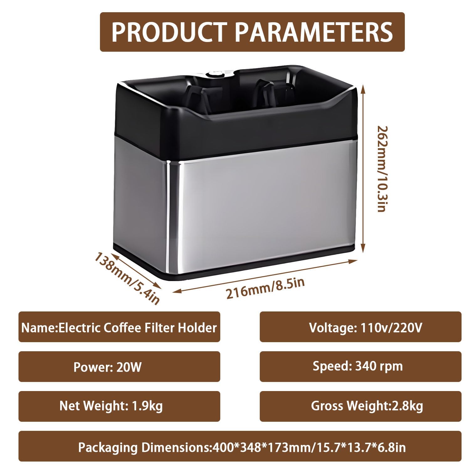 Macchina Automatica per la Pulizia dei Fondi di caffè, Macchina elettrica per la Pulizia del portafiltro, con 1 Testina e 2 raschietti, 3 modalità di Installazione, per casa, Bar Silver