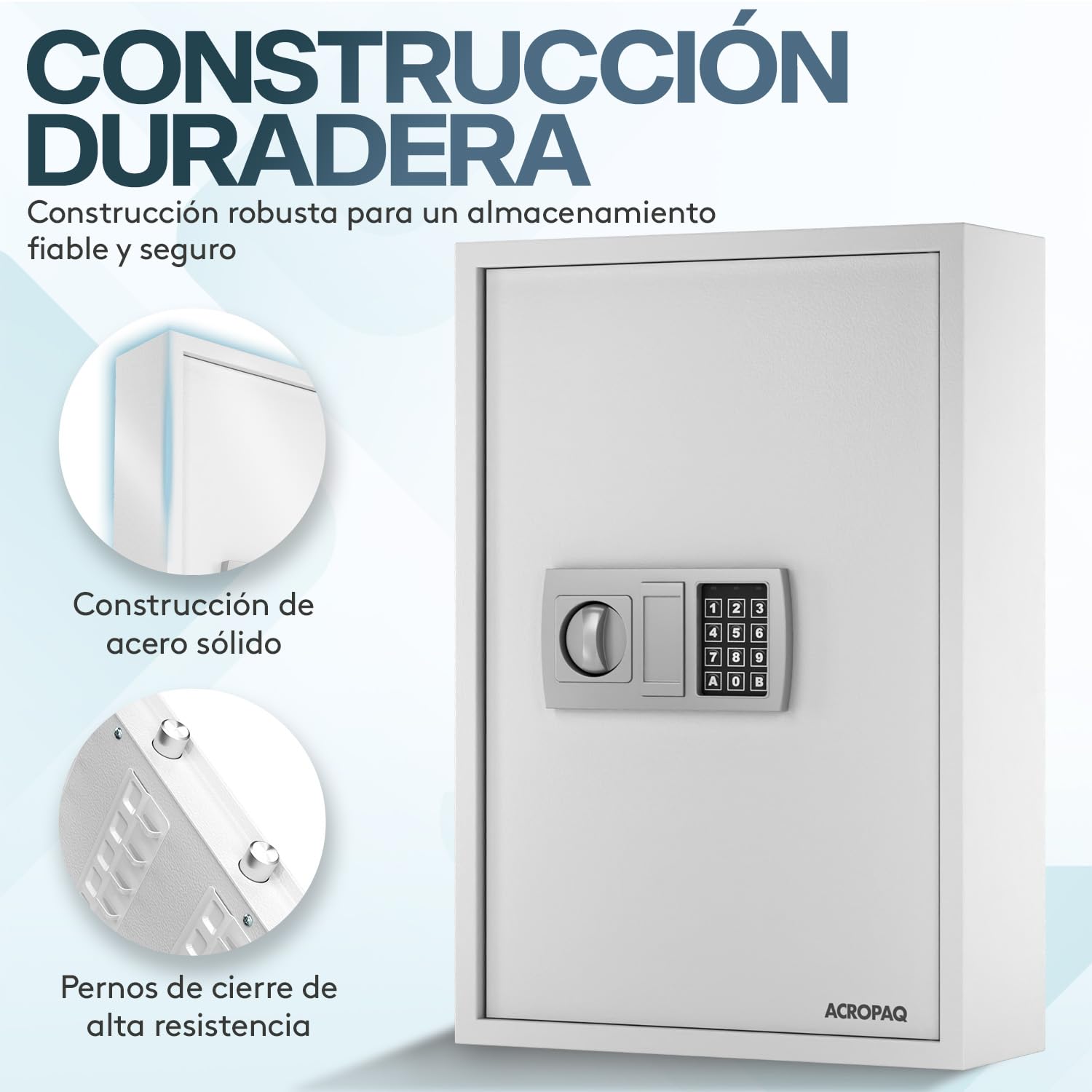 Acropaq Caja Llaves Pared - para hasta 200 Llaves, 200 llaveros incluidos, Armario Llaves Pared para Guardar Llave, Blanco - Armario con Llave