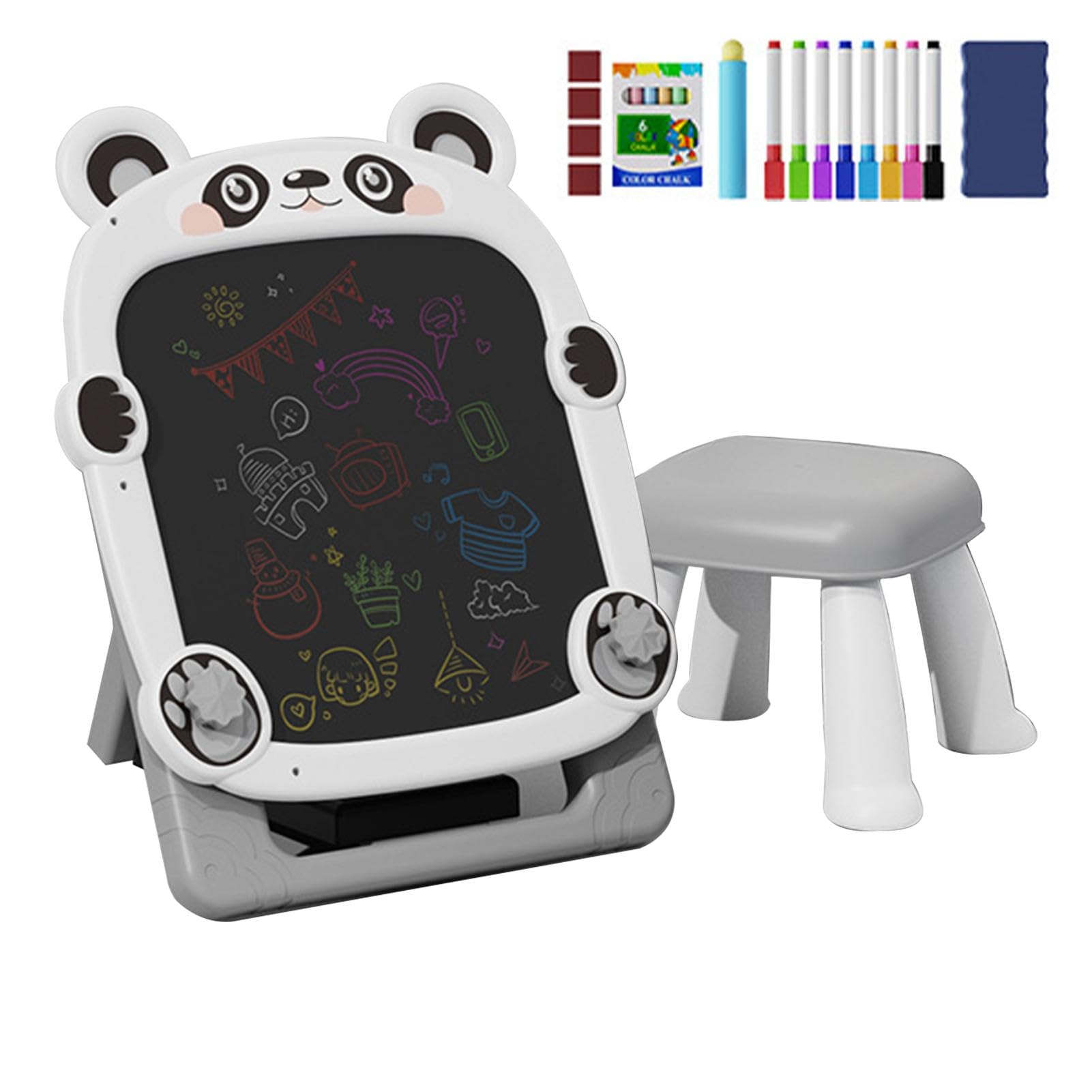 Lavagna nera magnetica, cavalletto artistico per bambini - Lavagna magnetica bifacciale regolabile in piedi | Lavagna da disegno per bambini, lavagna magnetica con staffa pieghevole con sedia per bamb