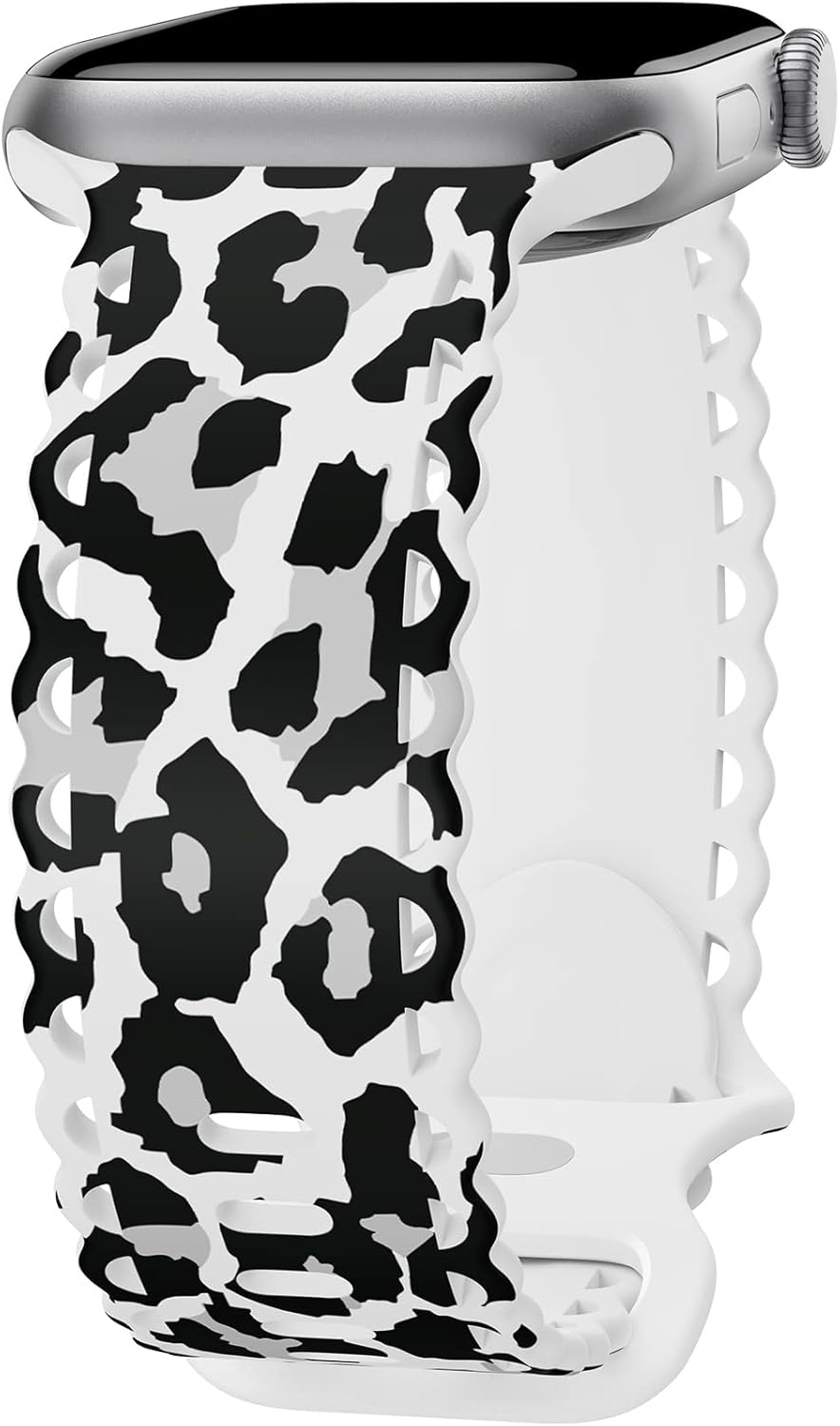 Compatible with Apple Watch Band 41mm 40mm 38mm 49mm 45mm 44mm 42mm Women, Leopard Print Lace Hollow-out Soft Silicone Sport Bands For iWatch Ultra SE Series 10 9 8 7 6 5 4 3 2, LeoBW-42 C-Black White Leopard 44mm/45mm/46mm/49mm/42mm(Series 3 2 1)