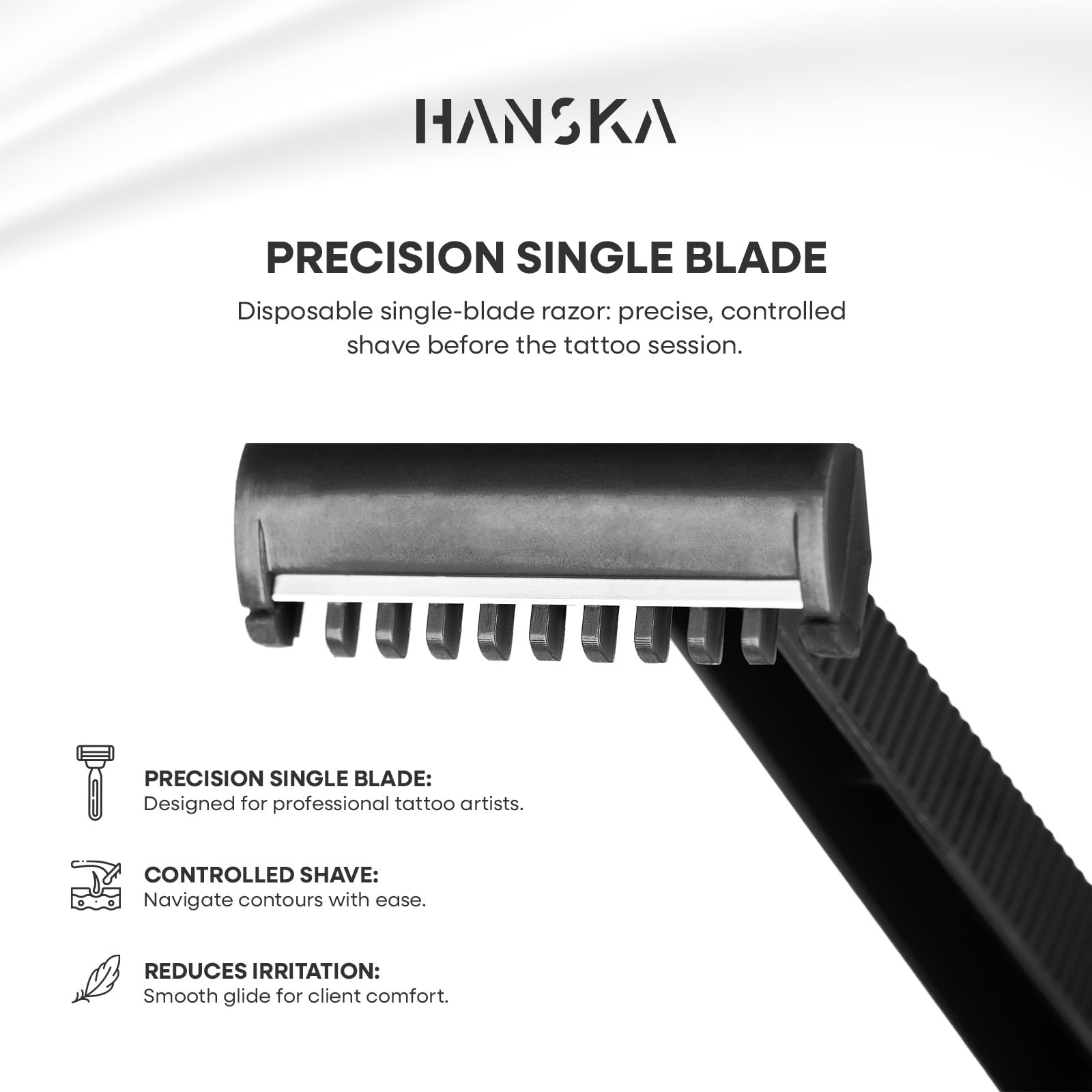 HANSKA Tattoo Supply - Jednorazowa maszynka do golenia dla tatuatorów - Czarna - Wysokiej jakości stalowe ostrze - Opakowanie 100 sztuk - Wygodne golenie (JEDNOOSTRZOWA)