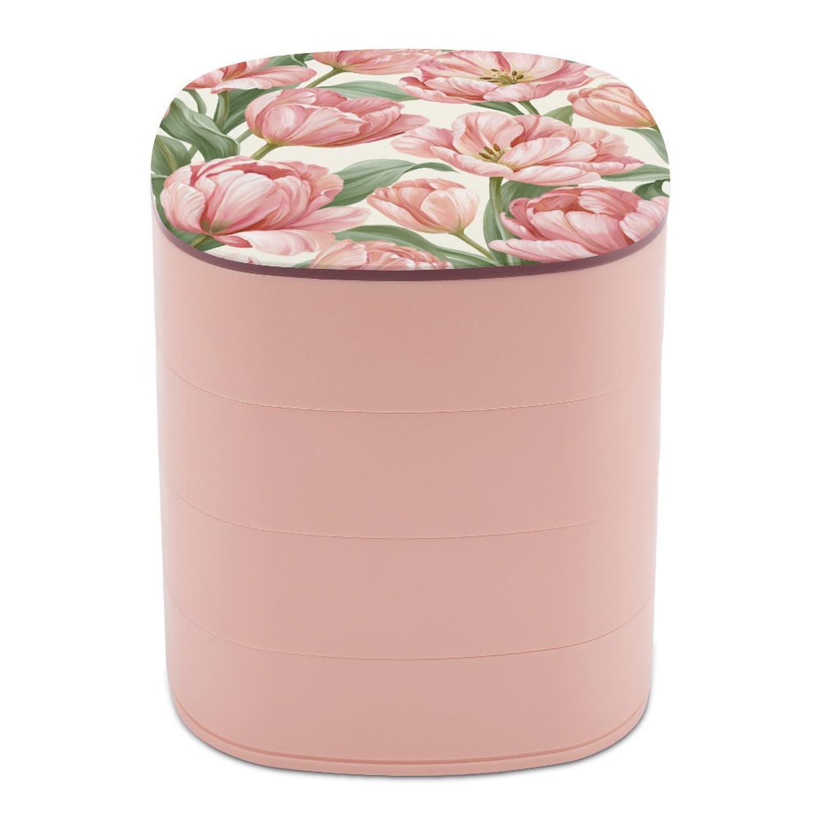Jubonexis Large Blush Pink Tulips Jewelry Boxes for Women, Earring Holder Organizer Rotating Jewelry Organizer for Necklaces Bracelets Ring