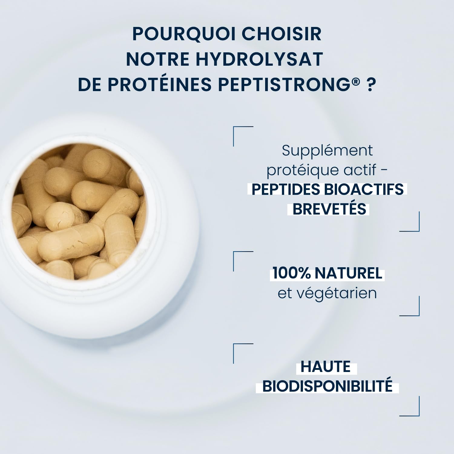 Hydrolysat de Protéines PeptiStrong™ 600mg, 120 Gélules - Issu de protéines de fèves hydrolysées - 100% Naturel et Végétarien - Sans Additif - Sport, Musculation - Fabriqué en France - DYNVEO