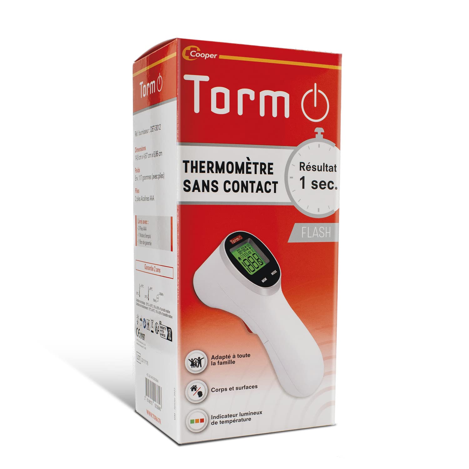 TORM Termometr bezdotykowy Flash - Zdalne gniazdo temperatury - Termometr pistoletowy z technologią podczerwieni - Termometr premium - 1 sztuka
