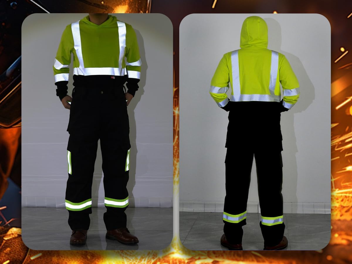 TICOMELA FR Pants High Visibility Cargo Pants NFPA2112 7.5oz Hi-Vis Flame Resistant Elastic Waist Pants - Image 3