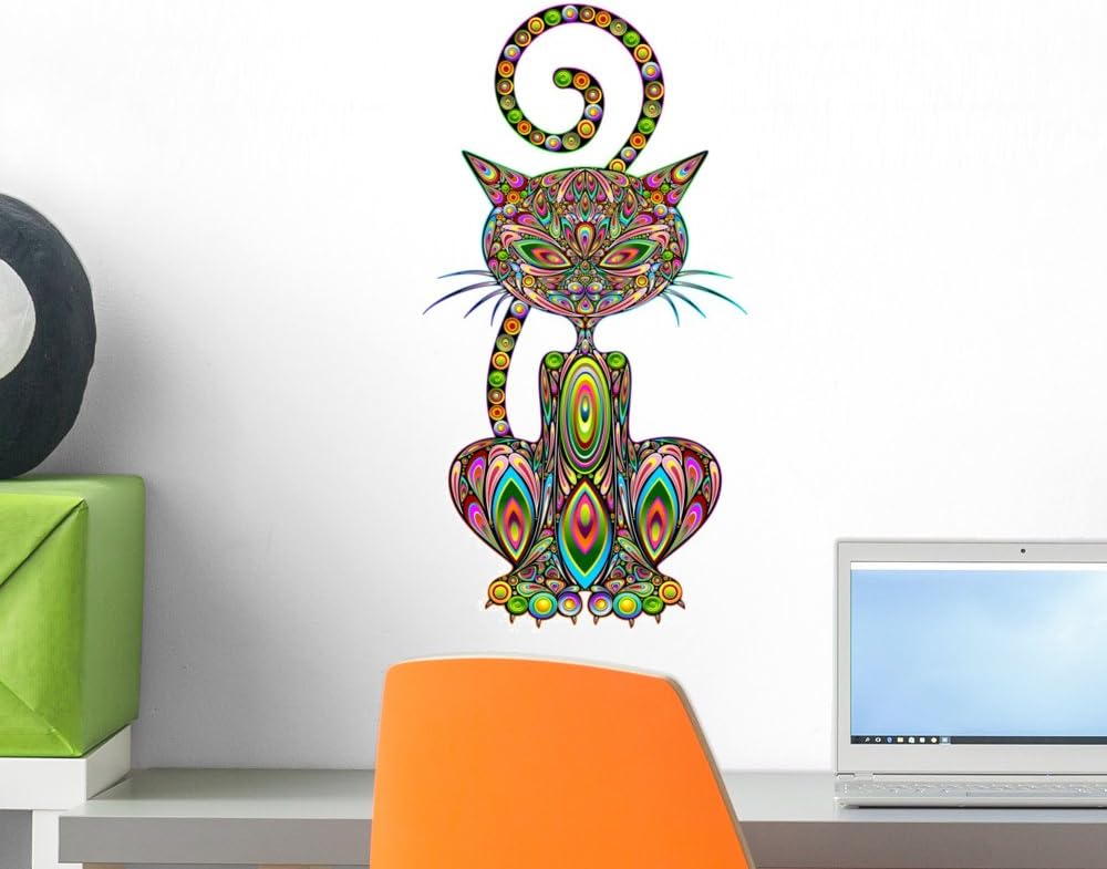 Wallmonkeys Cat Psychedelic Art Design-Gatto Psichedelico-Vector Wall Decal Peel and Stick Graphic WM1332 (18 in H x 18 in W)