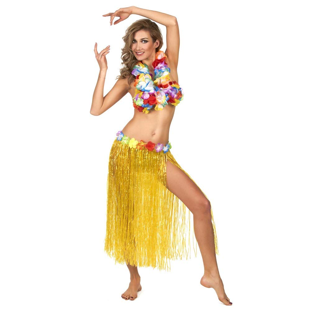 Komonee Yellow Hawaiian Hula Skirt Hawaii Flower Fancy Dress Party Costume Outfit Accessories Elasticated 24" - 56" Waist (NG1)