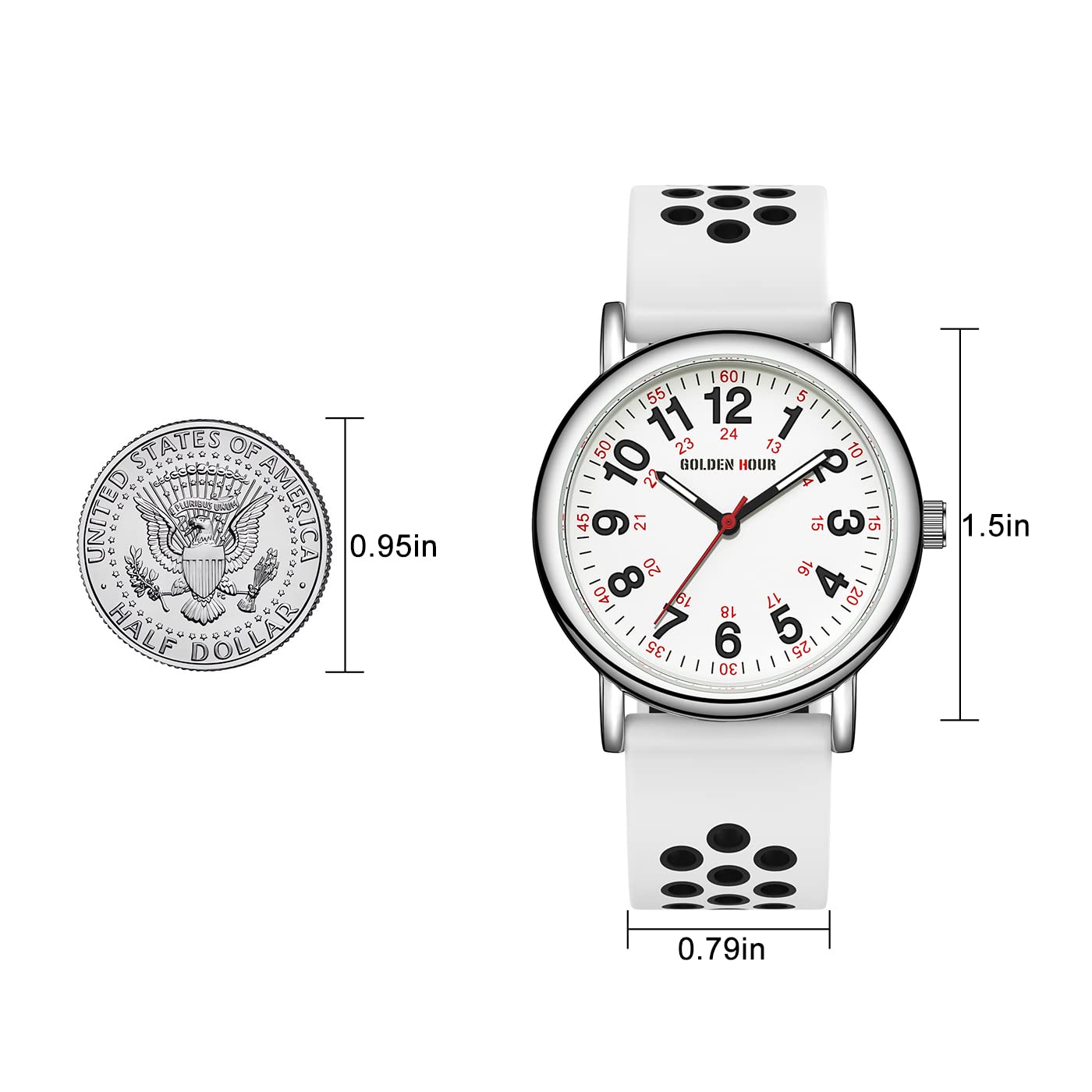 GOLDEN HOUR Montre Infirmière Étanche 24 Heures Cadran Lumineux