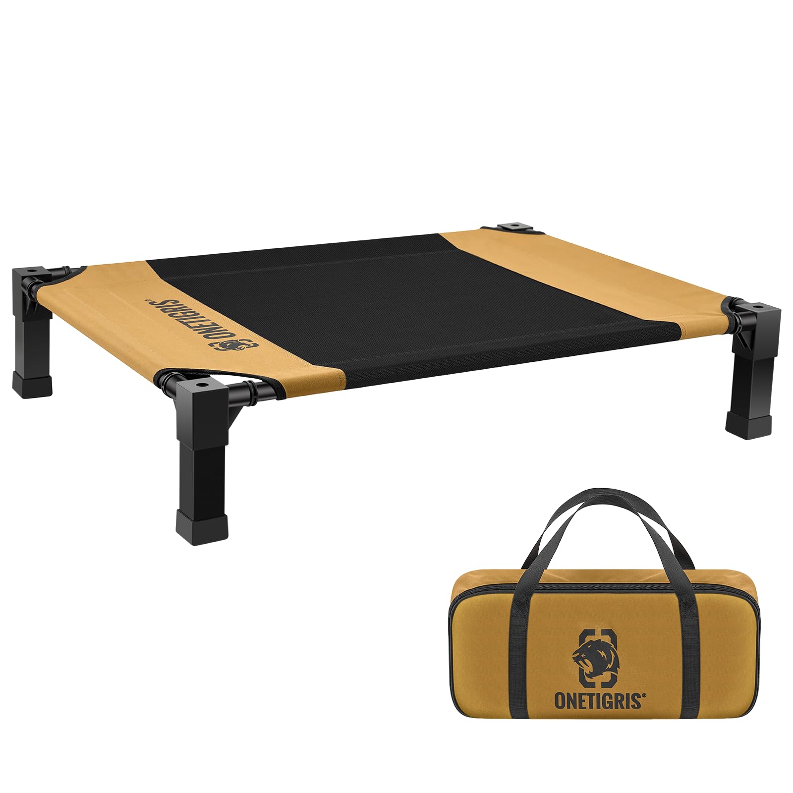 OneTigris Cama elevada para perros - 89x63 cm - Altura: 19 cm - Montaje fácil - Respirable - Duradera - Fácil de limpiar - Interior/patio/exterior - Marrón S