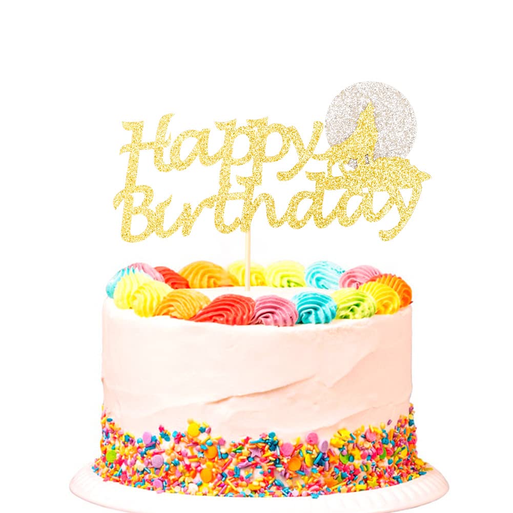 Wolf Happy Birthday Cake Topper - Timber wolf Howl Full Moon Birthday Cake Decors - Jungle Wild Animal Party Boys Girls Birthday Party Decoration