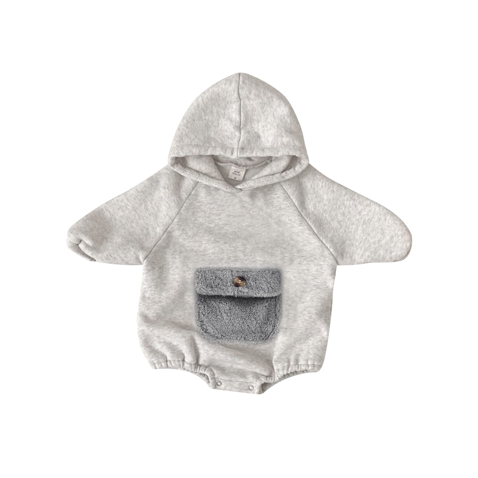 JLKGICF Baby Boys Girls Hooded Pullover Bubble Romper Solid Pocket Oversized Hoodie Sweatshirts Onesie Warm Winter Outfit (Hoodies Fleece Gray,18-24 Months)