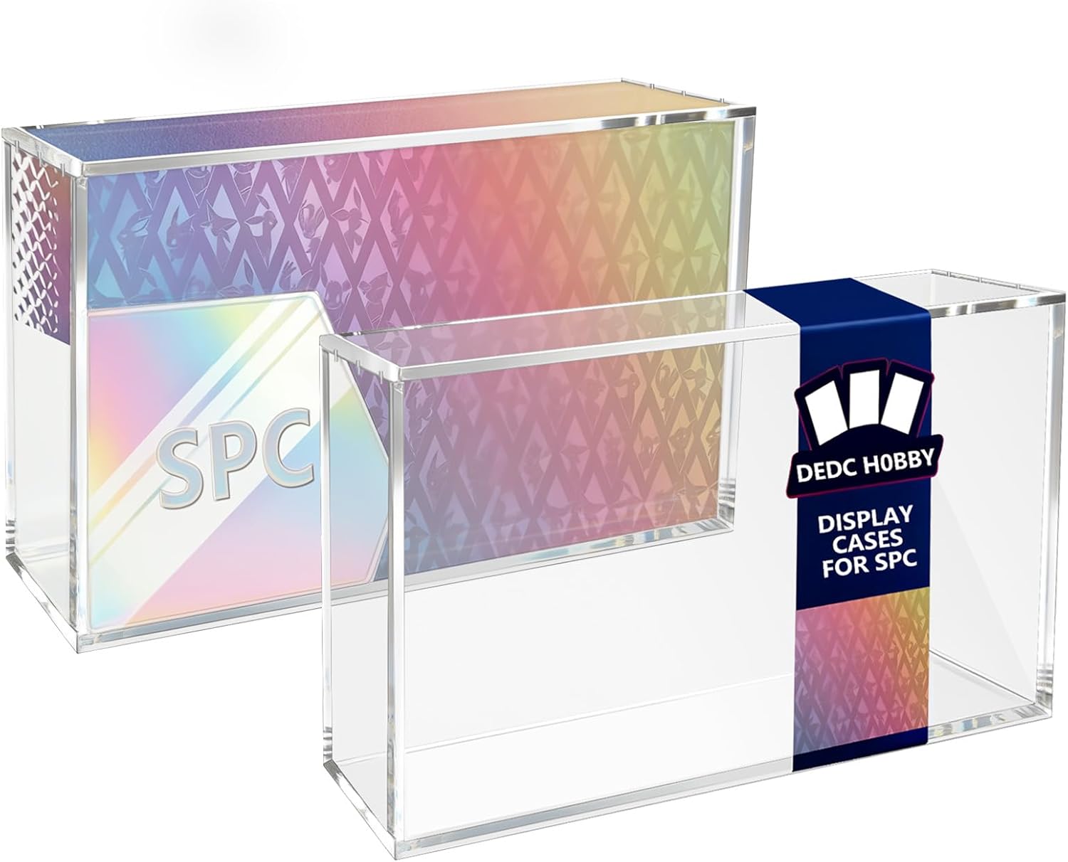 DEDC 1PCS Acrylic Display Case Compatible with Prismatic Evolutions Super Premium Collection 6mm Thick Magnetic Lid Protective Box with Cleaning Cloth and Silicone Pads