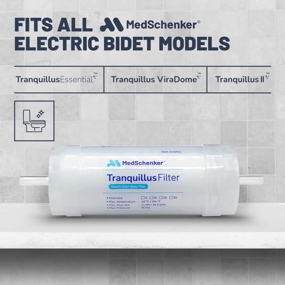 Tranquillus Essential & Tranquillus Bidet Water Filter 3 Pack Kit - Electric Bidet Seat, Heated, Dryer, Adjustable Water/Air, Soft Close, ADA, Korean Made