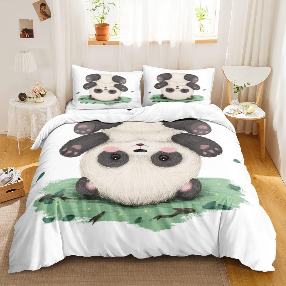 CVHOUSE Panda Duvet Cover Set Queen,Panda Bedding Set for Boys Girls,Animal Comforter Cover,Cute Cartoon Pandas Quilt Cover Set,1 Quilt Cover 2 Pillowcases 3 Piece